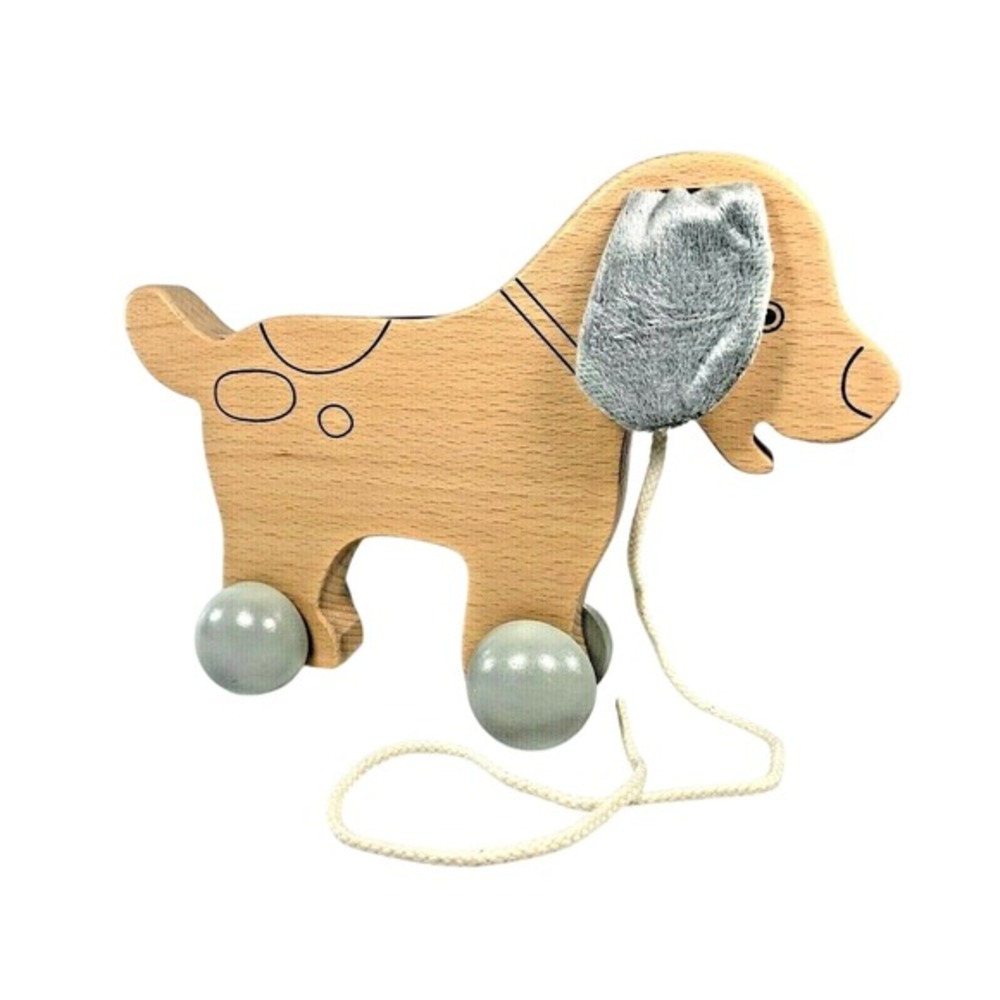 Hallmark‎ Wooden Pull Toy Dog with Fuzzy Ears and Wheels